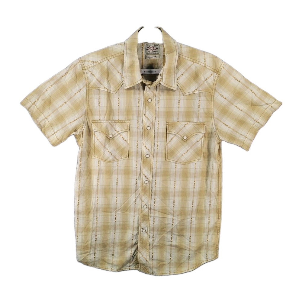 Lucky Brand Rodeo Shirt Mens Medium Western Pearl Snap Sawtooth Cowboy Brown